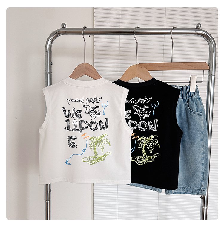 子航同款 夏季新款儿童韩版涂鸦印花字母无袖背心xs7092