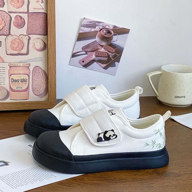 BE-6689 魔术贴帆布鞋女设计感2024春季新款百搭休闲平底小白板鞋