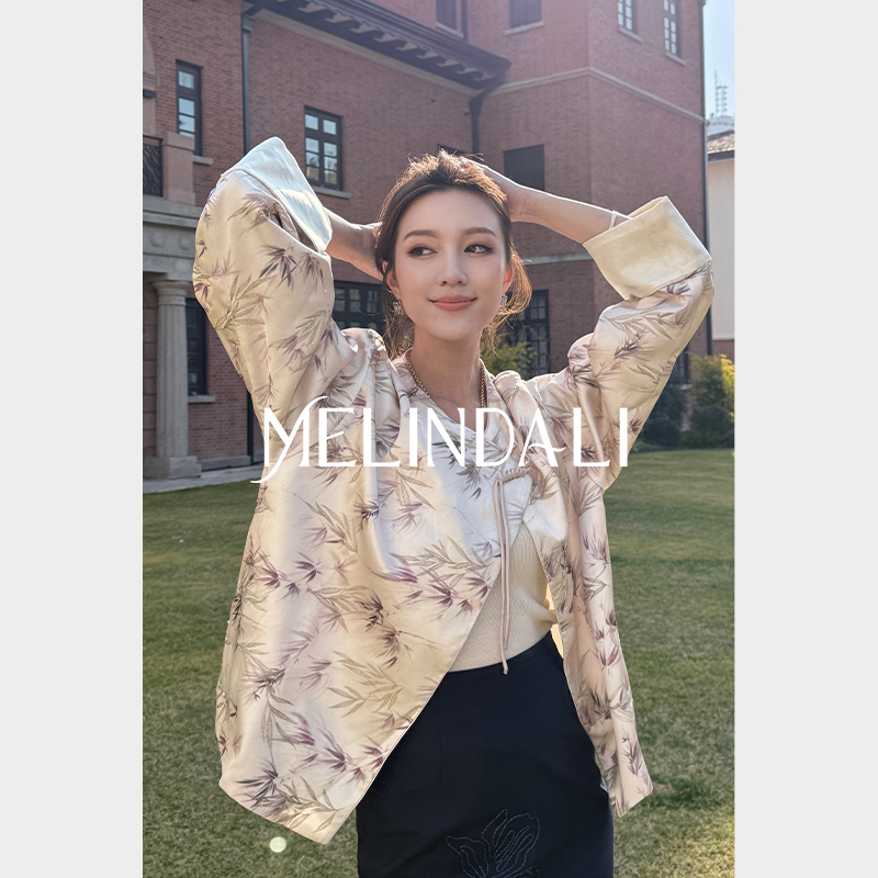Melinda Li 【春序】国风醋酸新中式提花竹子刺绣圆领斜襟盘短外套