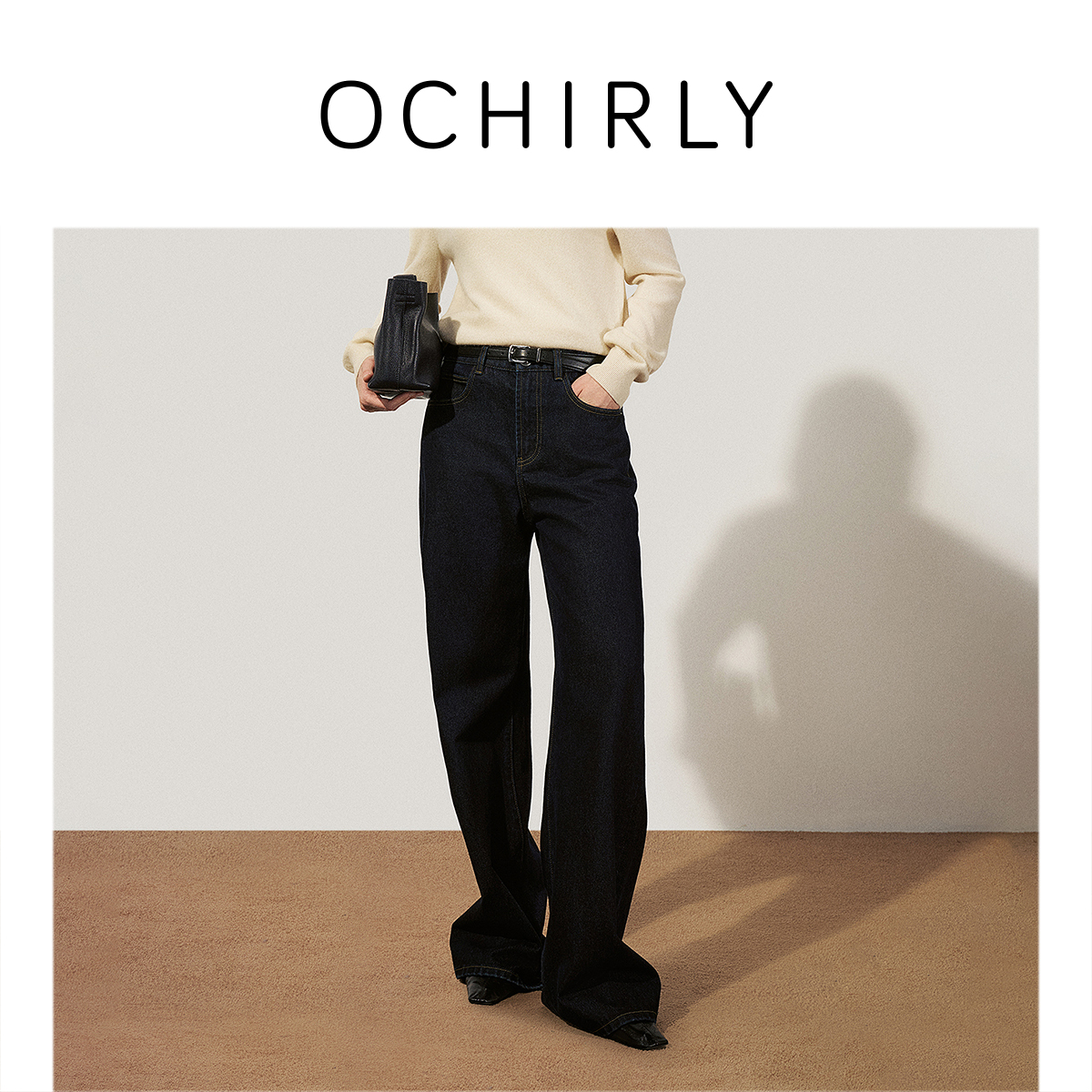 OCHIRLY 欧时力微喇阔腿牛仔长裤女宽松洗水春季商场同款2025新品