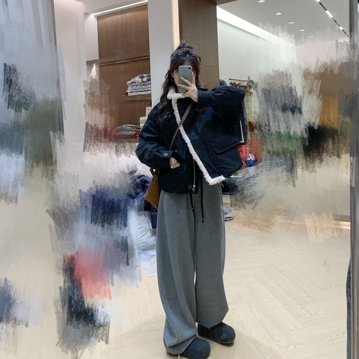 C·YJ【冬日暖阳】羔羔毛拼接派克羽绒服