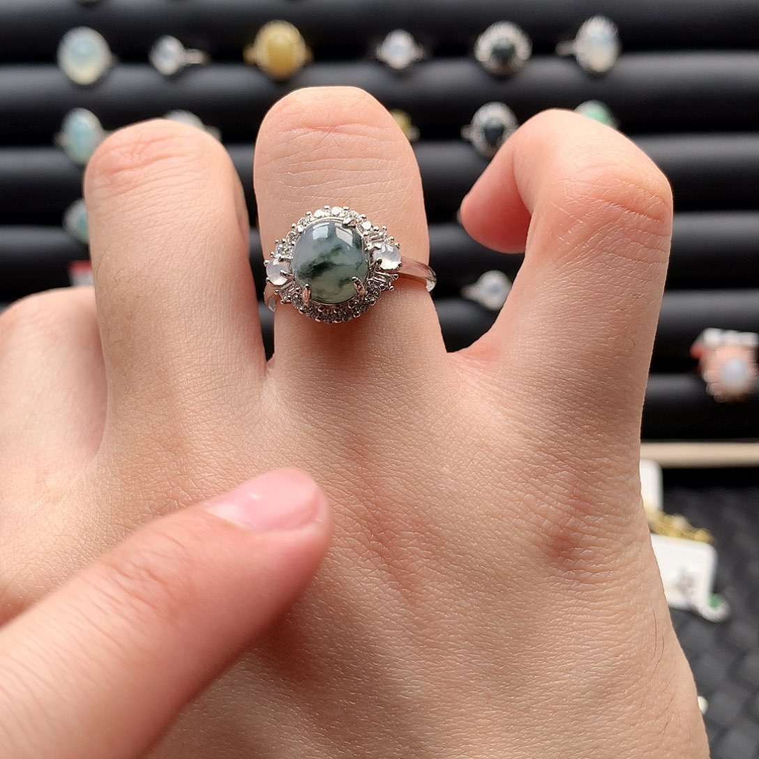 翡翠戒指银S925镶嵌0058