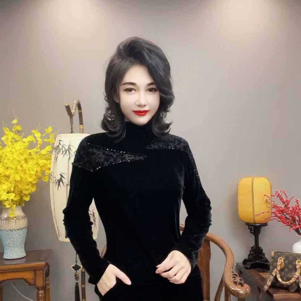 【峰姐甄选】8601【WYY】时尚烧花串珠丝绒衫