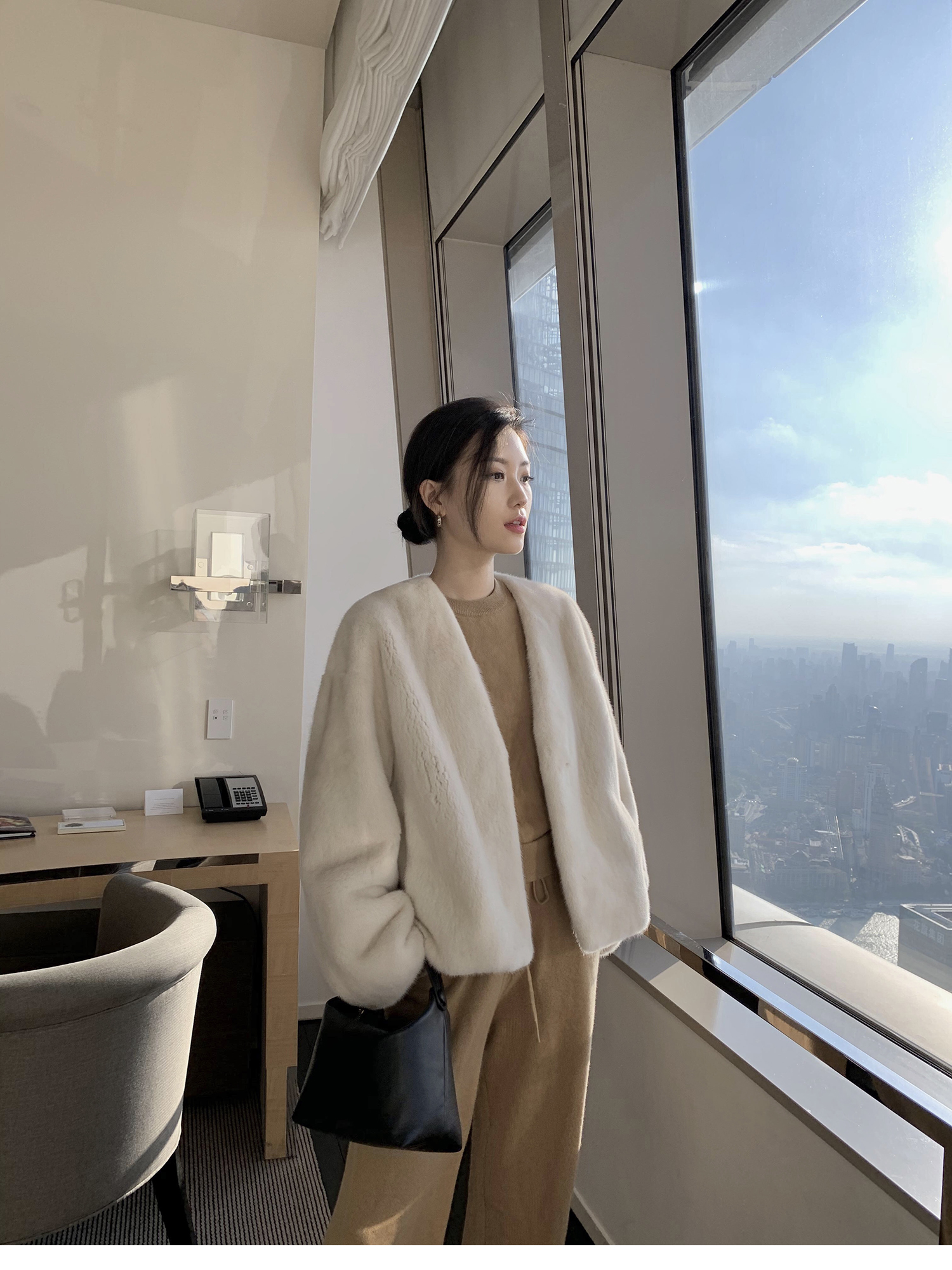 【声声】进口天鹅绒紫金短二小母貂V领短款貂皮大衣女貂皮草外套冬