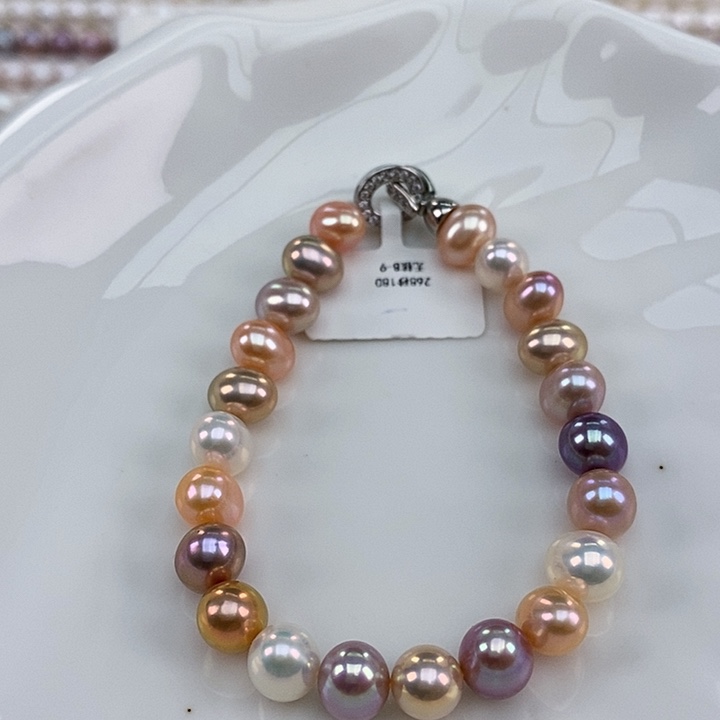 淡水珍珠手链合金7-8炫彩极强光糖果手链