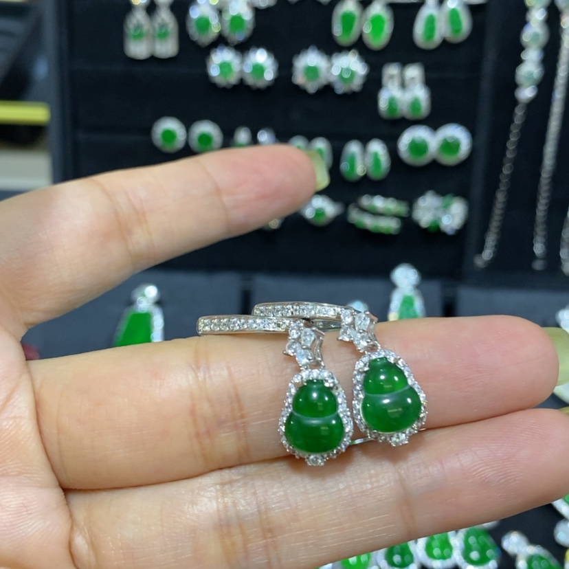【闪购商品】翡翠银S925镀金镶嵌耳饰