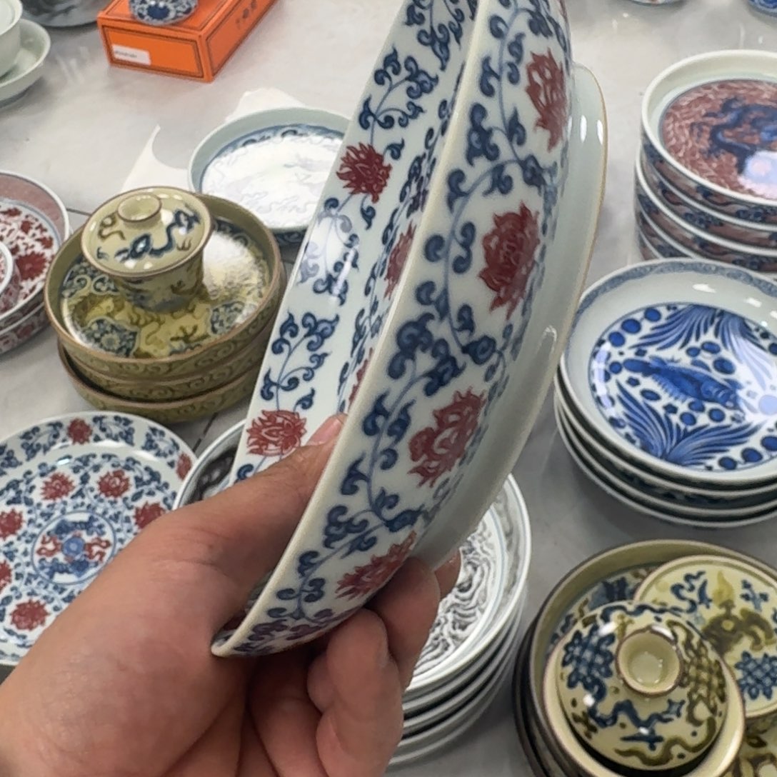 摆件釉里红缠枝莲大壶承17.5