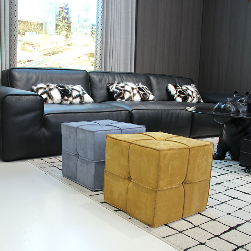 磨砂真皮大格子方凳头层牛皮脚踏沙发凳换鞋凳梳妆凳沙发脚踏