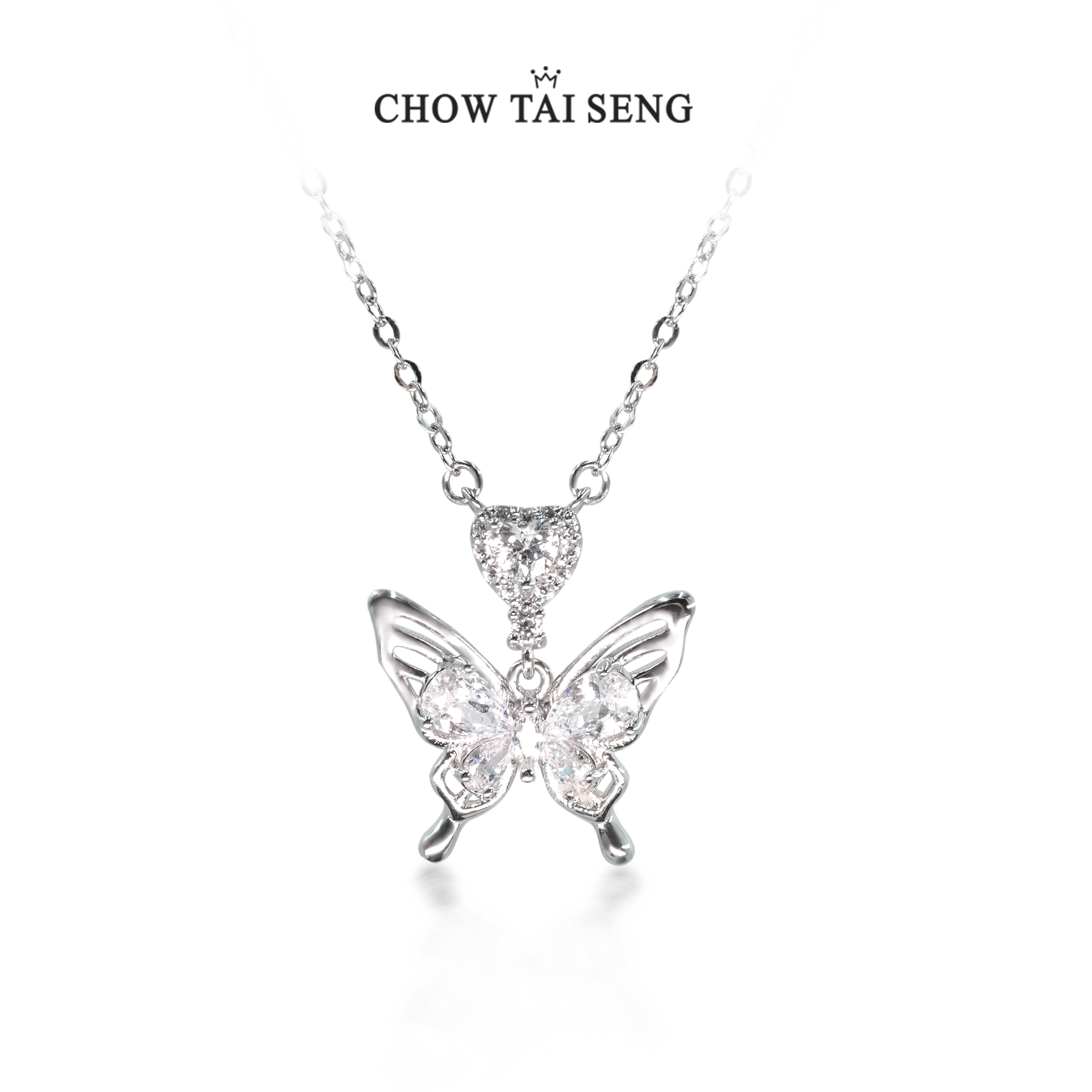 Chow Tai Seng/周大生 吊坠925银 冰心蝴蝶吊坠项链 S0N200390CH