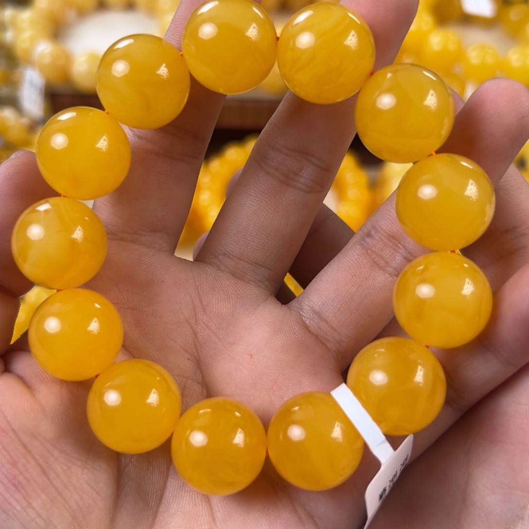 琥珀未镶嵌手链39.34g焦皮同料圆珠17mm hh