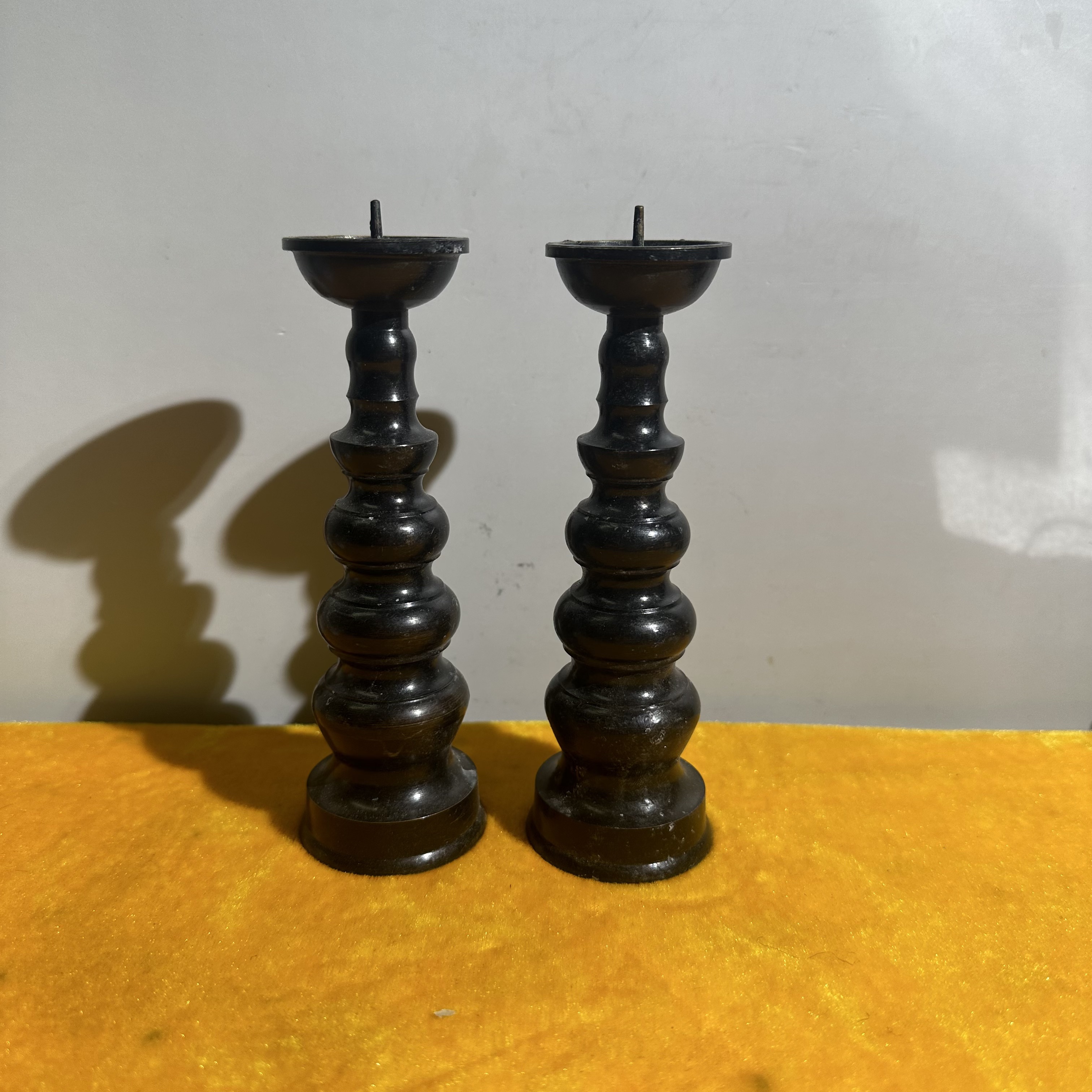 老铜烛台一对/全品/铜器/收藏