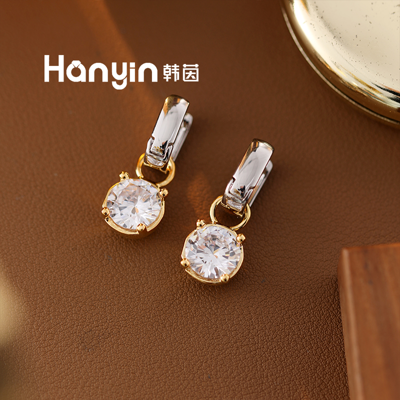 铜合金合成锆石耳饰 撞色镂空气泡灵动耳扣耳环轻奢小众高级感AAA