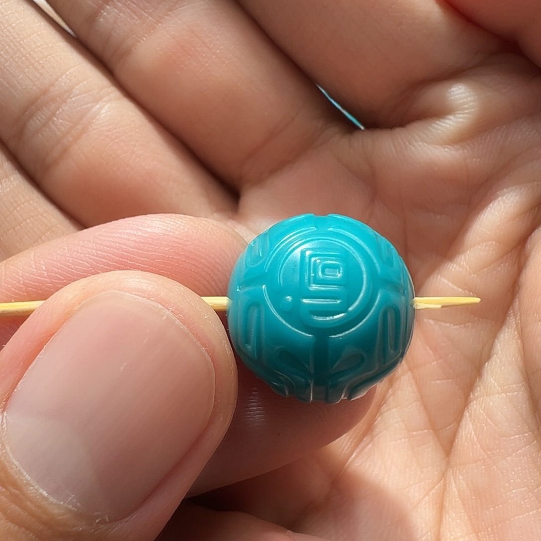 颈饰琉璃博古纹圆珠天空蓝色卡15+