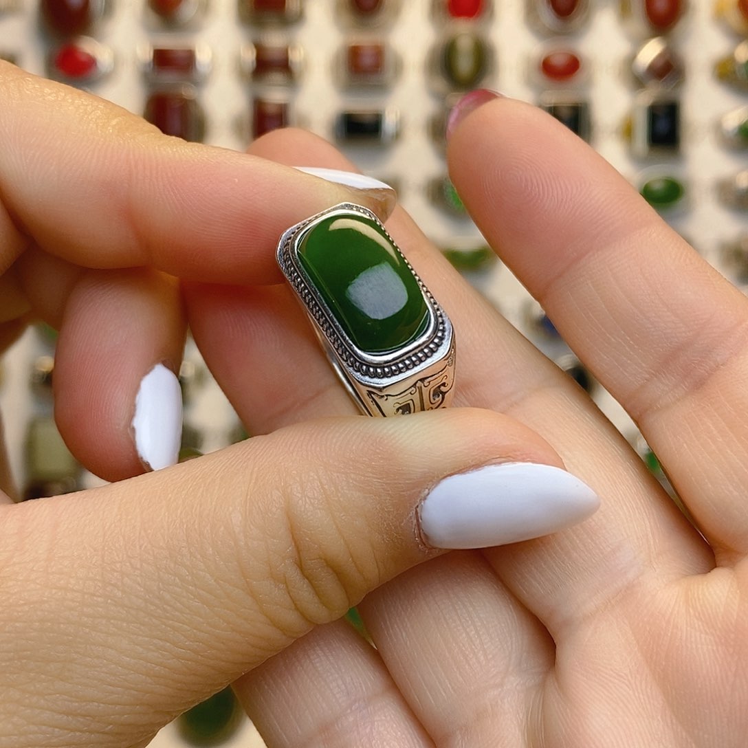 和田玉戒指银S925镶嵌明***好