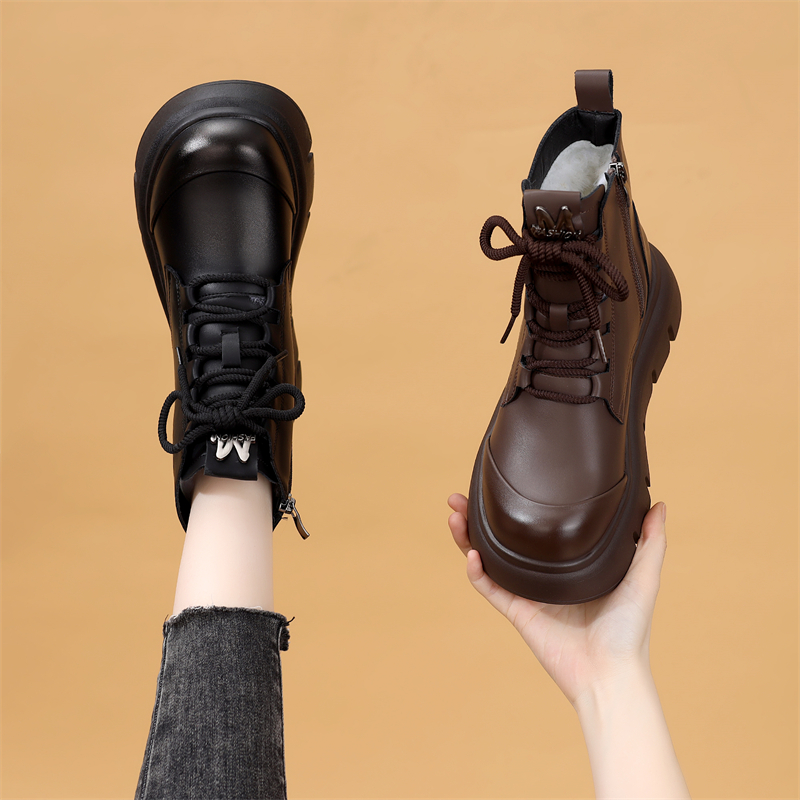 厚底羊毛雪地靴女2025冬季新款百搭保暖棉鞋增高复古黑色马丁短靴