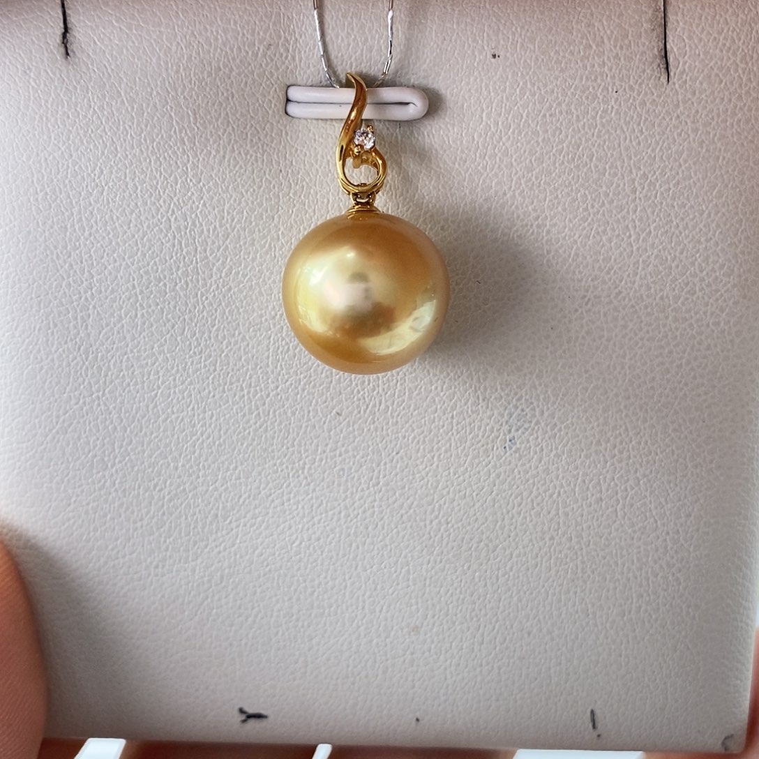海水珍珠吊坠(不含链)18K金镶嵌南洋金珠13-14m m