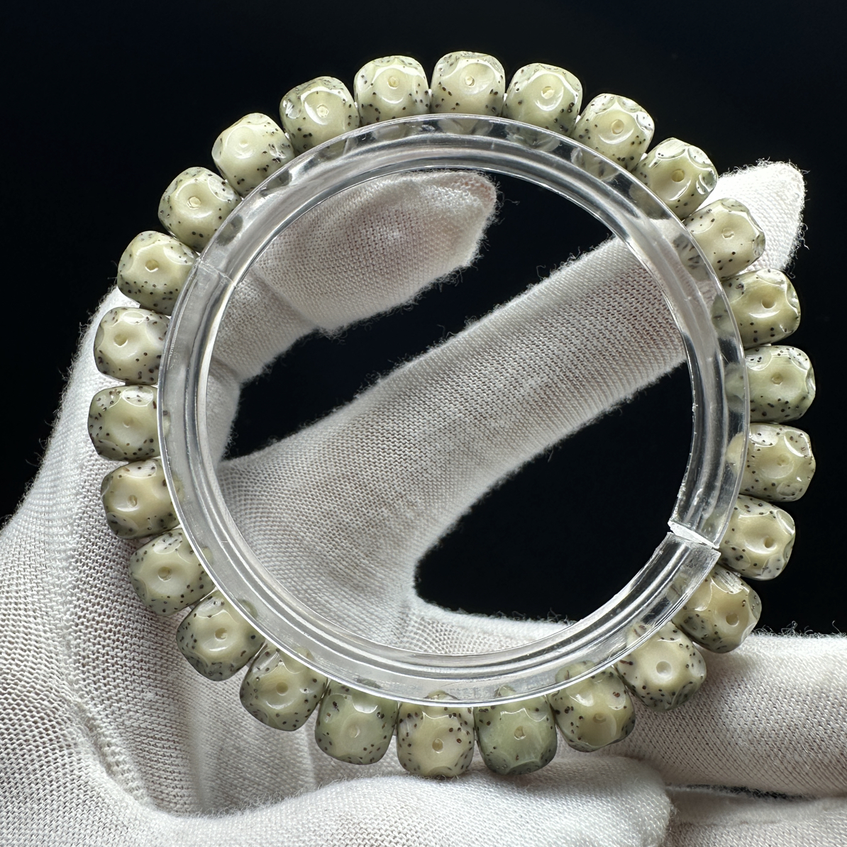 石玉料星月菩提手串冰糖手工雕刻无相9×8mm（一物一图）