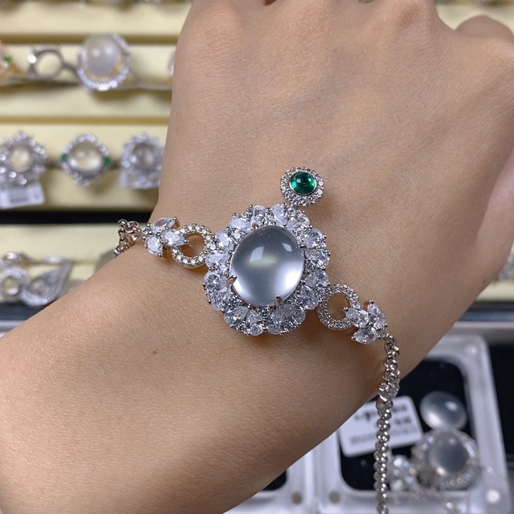 独***空石英质玉银S925镶嵌戒指