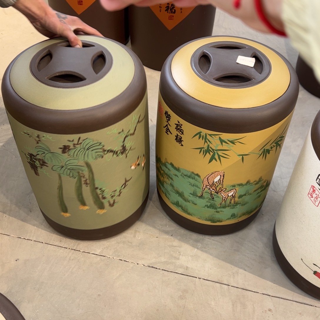 【闪购商品】紫砂茶叶罐思**环紫砂茶叶罐28饼一对