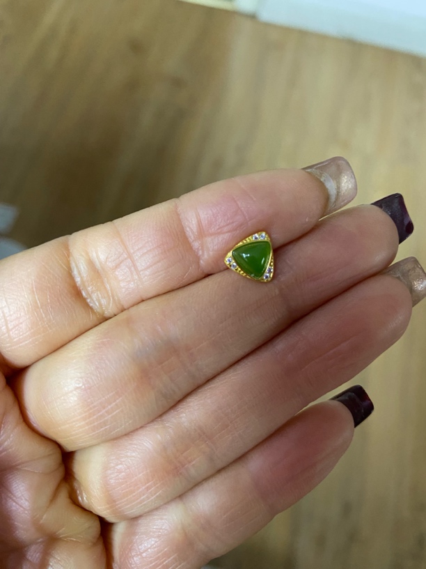 和田玉耳钉S925银镶嵌