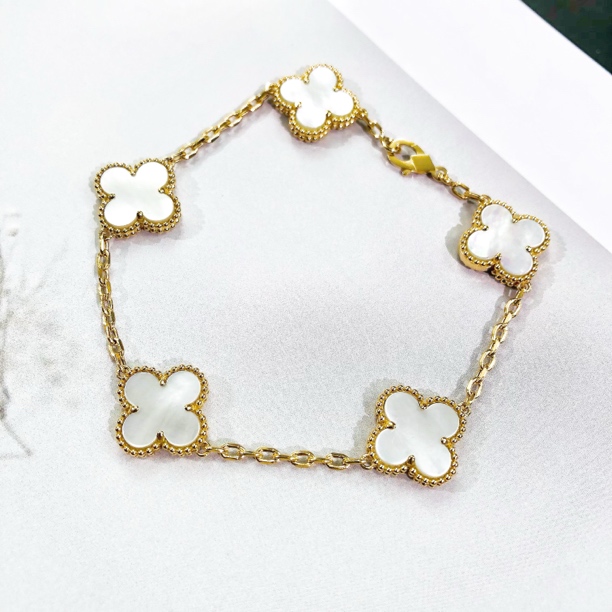 【高版】18K黄白贝母五花手链浅金黄高档美丽