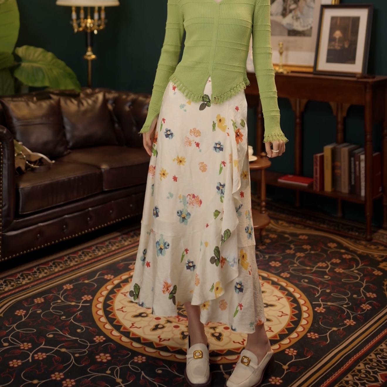 琦琦【月光海滩】港风高腰百搭复古中长款半身裙YR3882284