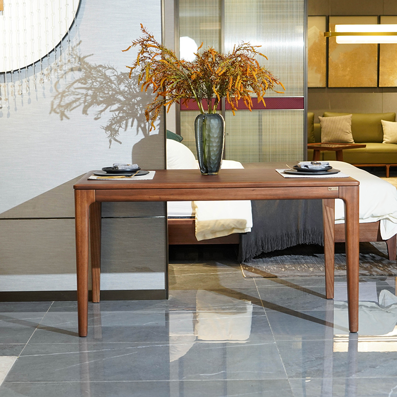 太阳树全实木餐桌极简风家用胡桃长方桌简约吃饭桌餐桌长餐桌