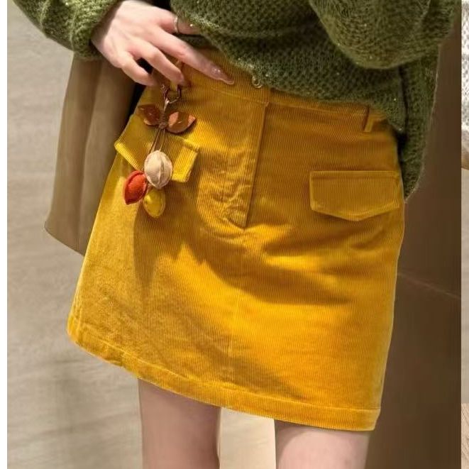 KIKI严选：90223-多米家欧货南油秋冬挂件百搭短裙灯芯绒半身裙