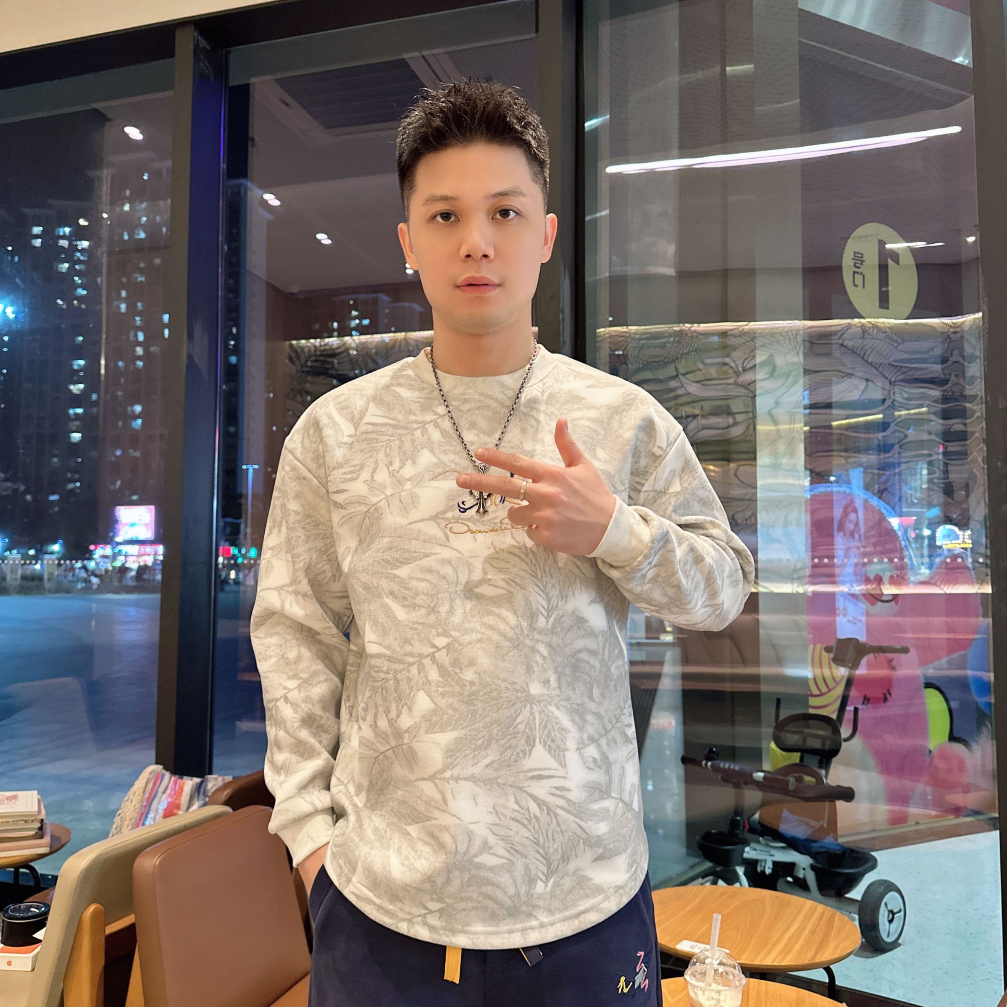 探戈甄选【刺绣恐龙卫衣】2025秋冬季长袖国风潮流百搭刺绣男t恤