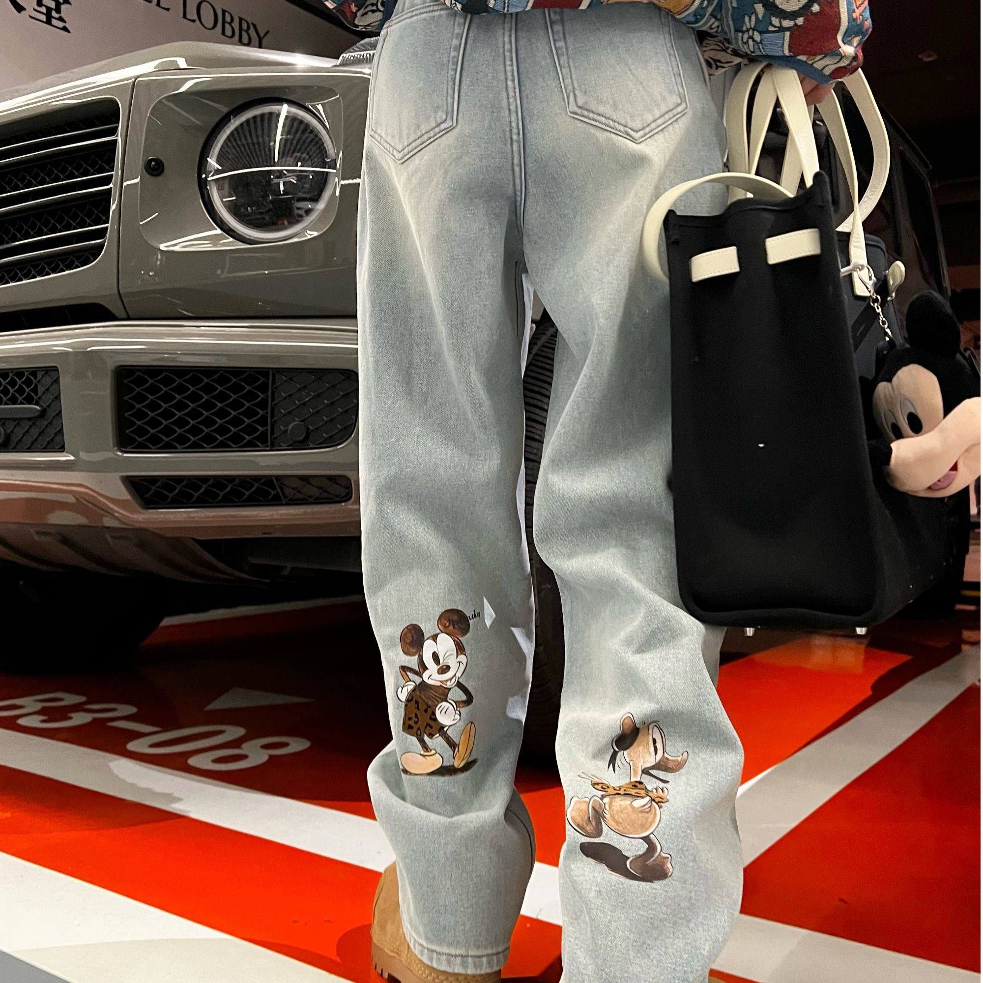 【艺艺推荐】冬季复古洗水可爱图案加绒牛仔裤 S377