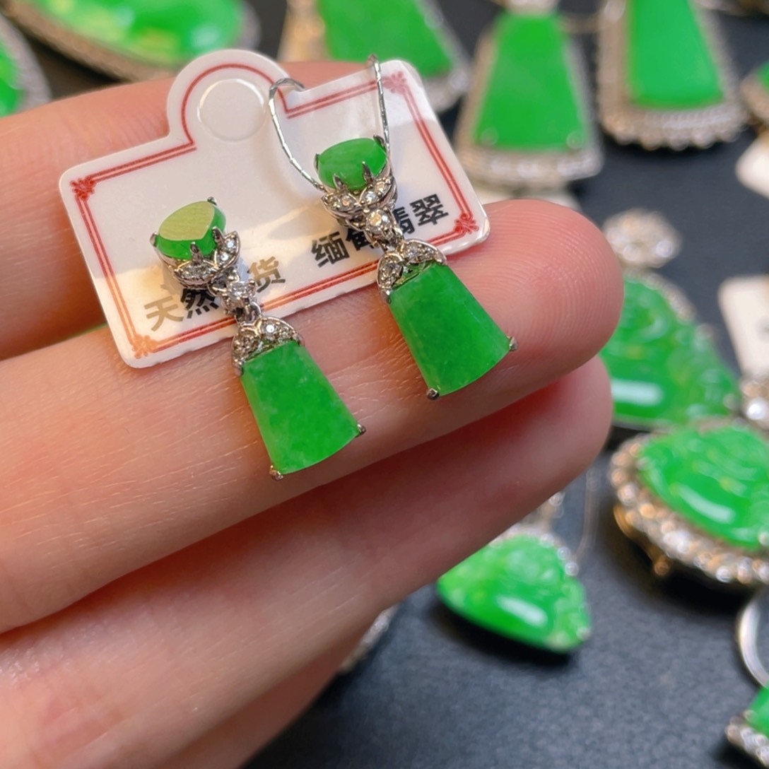 翡翠银S925镶嵌吊坠(不含链)耳坠