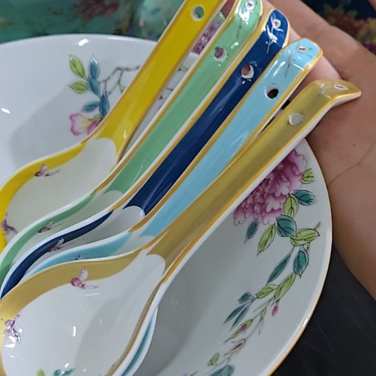 赞***英瓷片微瑕珐琅彩牡丹天鹅勺5个66666