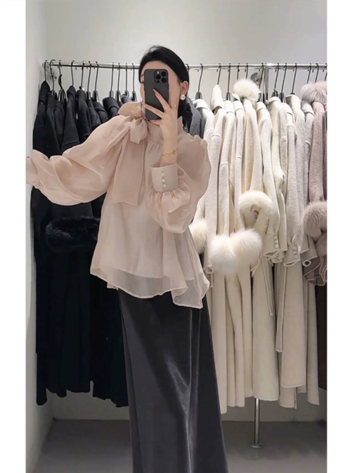 法式仙气飘飘蝴蝶结长袖雪纺衬衫女春装2025新款小衫内搭衬衣