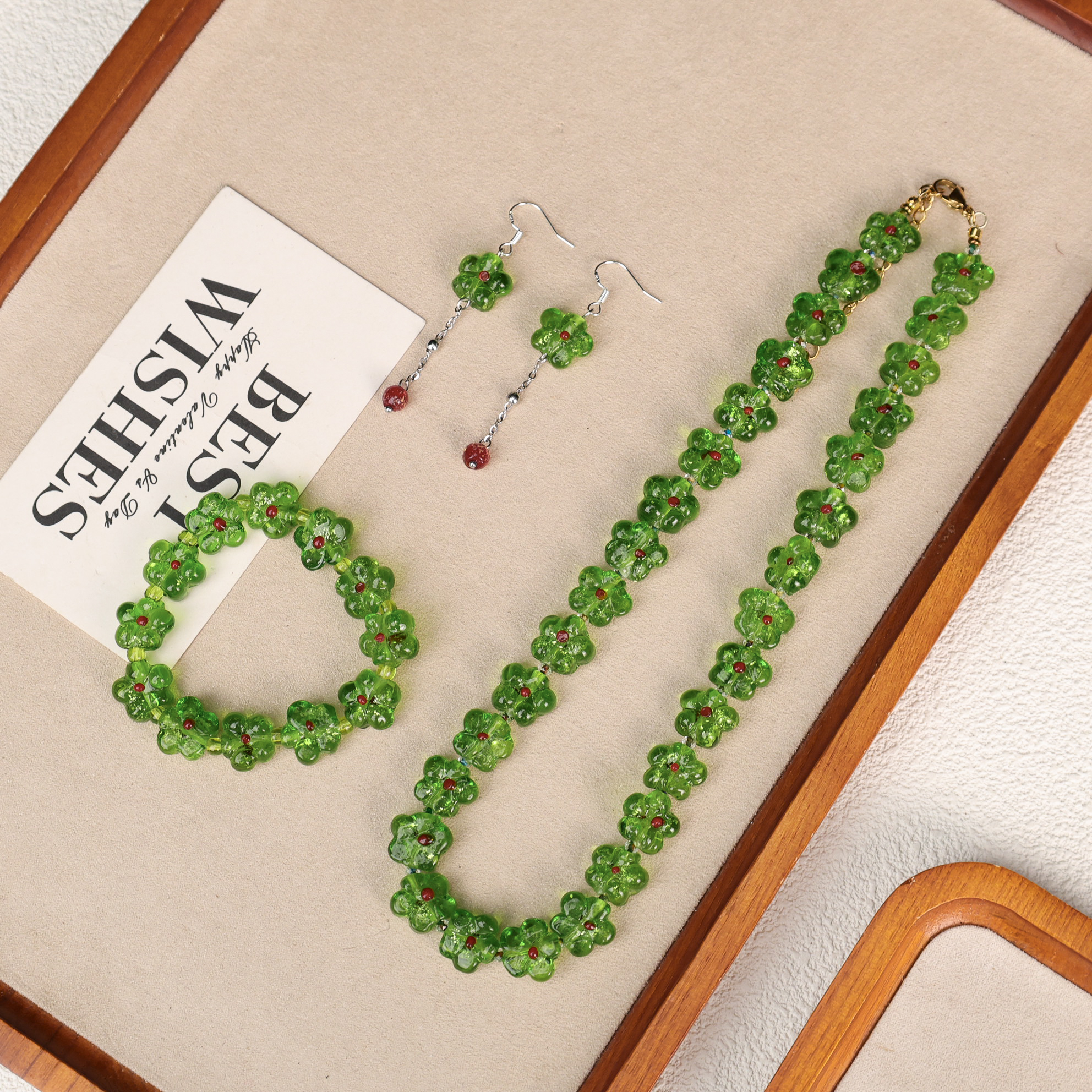 合金琉璃项链 LZ4687-3 绿色小花满串项链