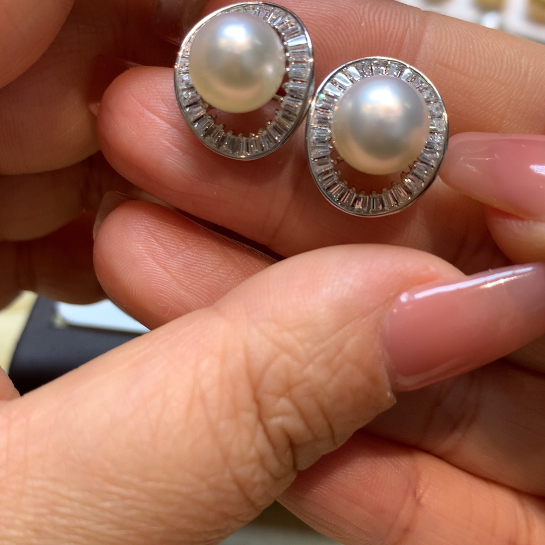 海水珍珠耳饰银S925镶嵌