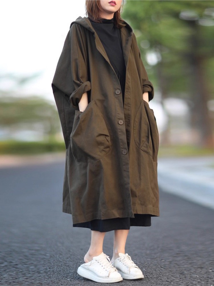 女士风衣外套长款过膝2025秋冬新款时尚洋气大码宽松连帽工装大衣