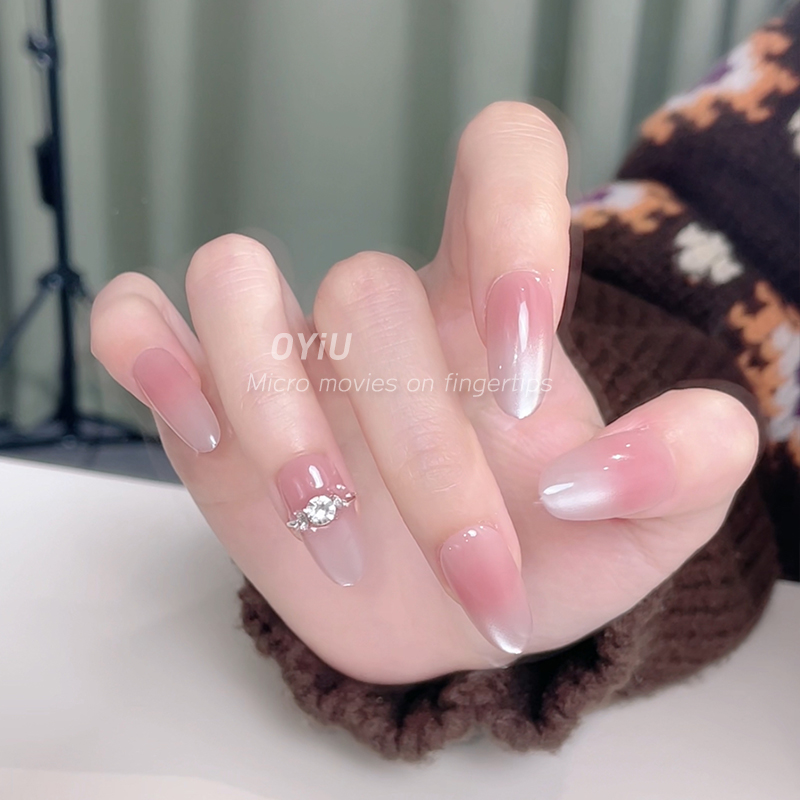 OYiU【浮光】纯手工穿戴甲渐变猫眼贴钻高级感氛围感甲片美甲