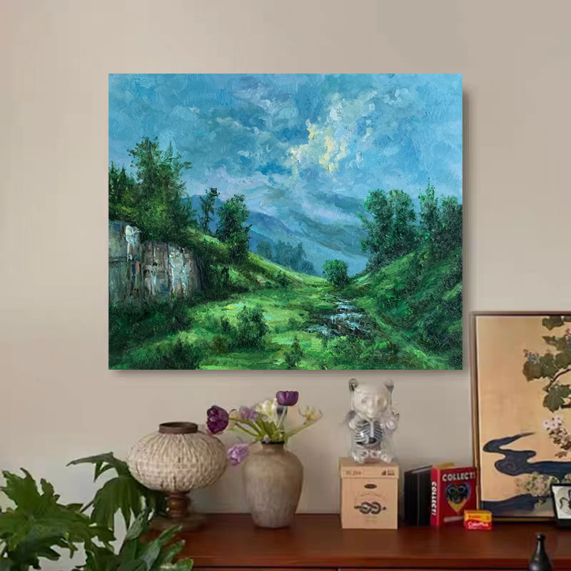《翠谷流溪》50*60含内框，刘春建手绘油画装饰画，客厅背景墙挂画