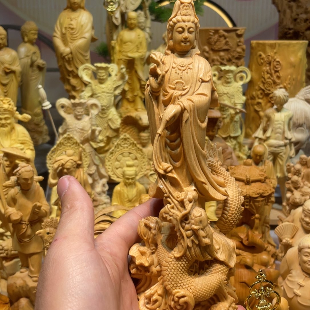 桧木桧木龙观音摆件