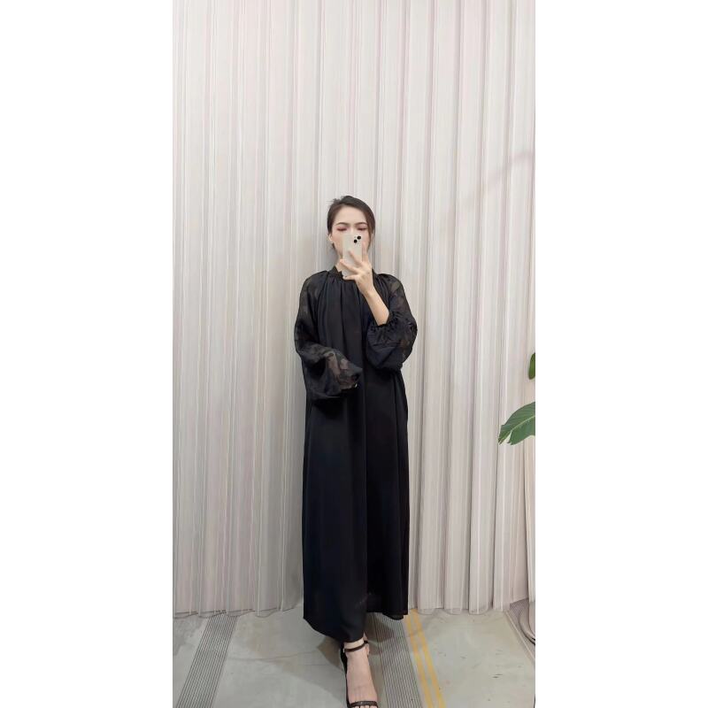 【012】新款黑色长袖连衣裙女装春秋季奢华大牌宽松气质时尚雪纺裙