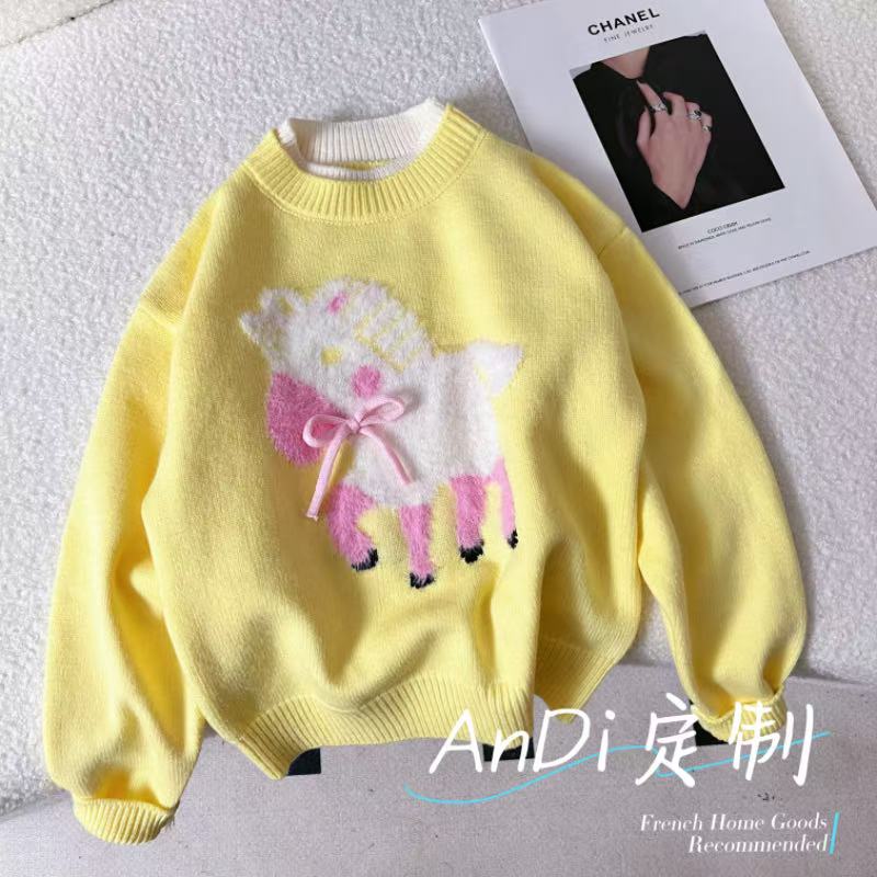 〖ANDI〗安迪秋冬款新款女童毛衣设计感小马假两件毛衣5407