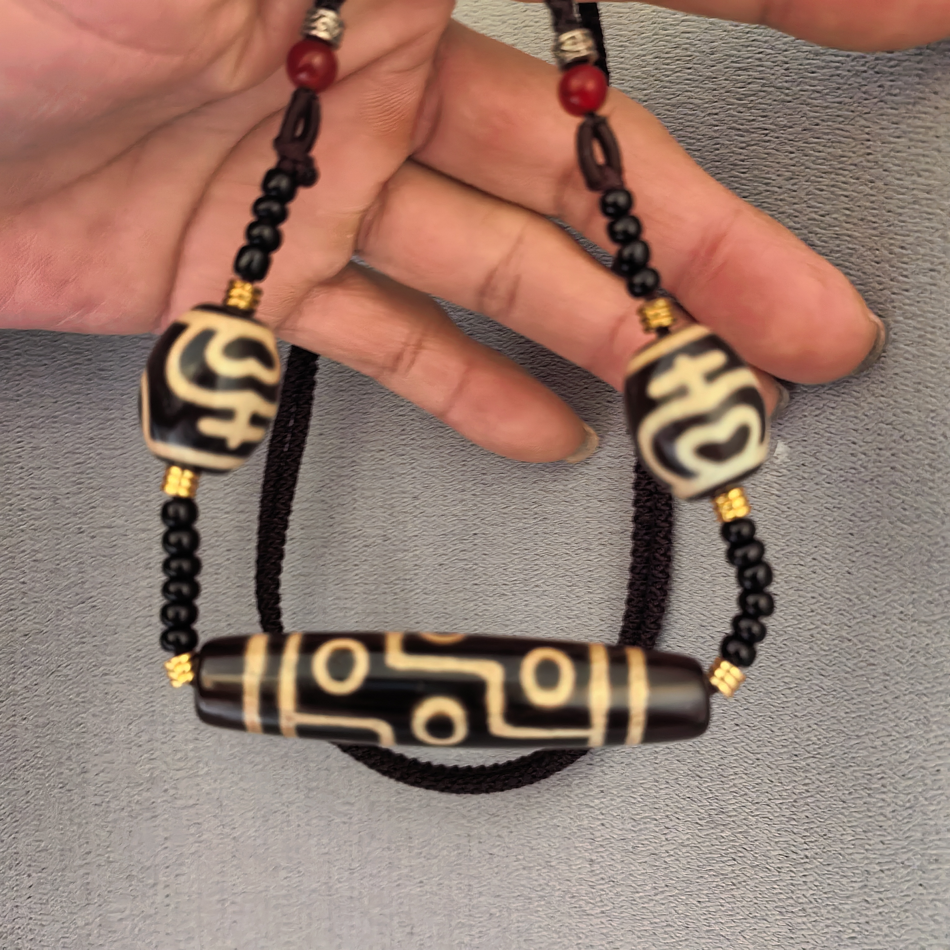 非金属棉绳项链 民族风藏式九眼天珠 锁骨链