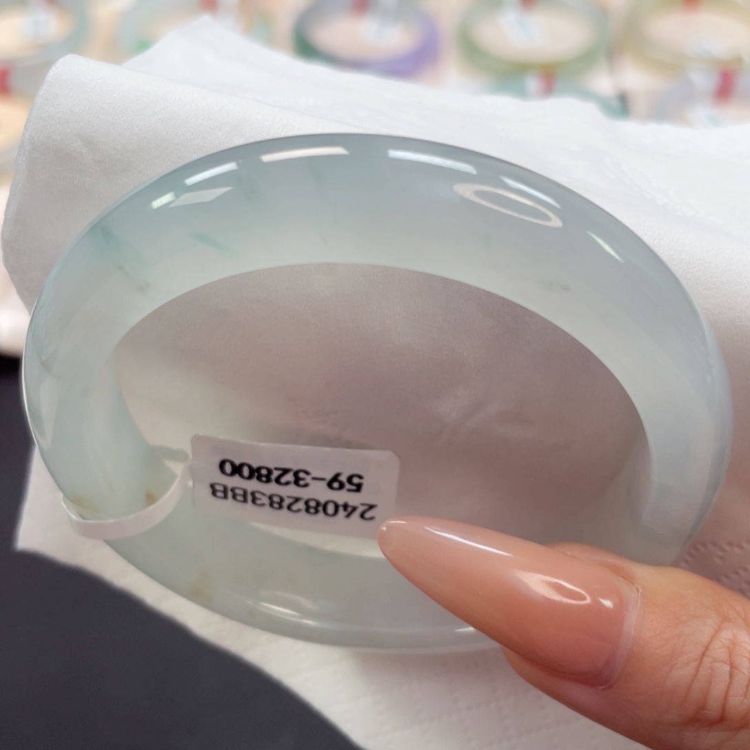 未镶嵌手镯翡翠59冰胶与共淡海盐蓝微微瑕26号