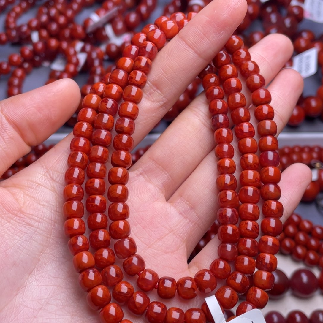 南红玛瑙未镶嵌其他6mm精品瓦西妖孽火焰纹老型佛珠