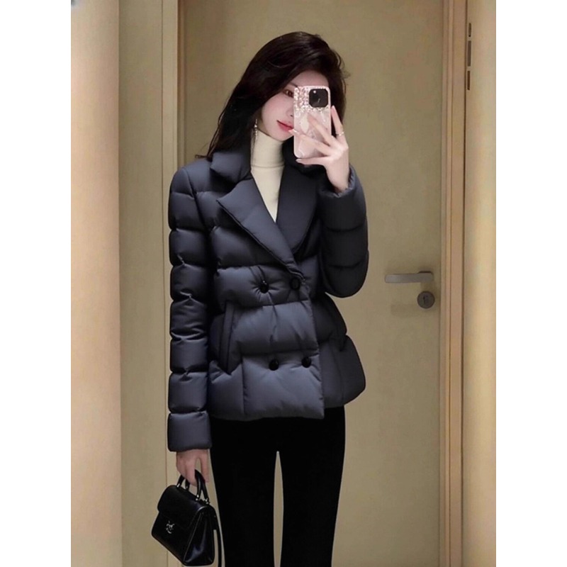 冬季棉服女款2025新款独特超好看高端气质小香风收腰黑色夹棉外套