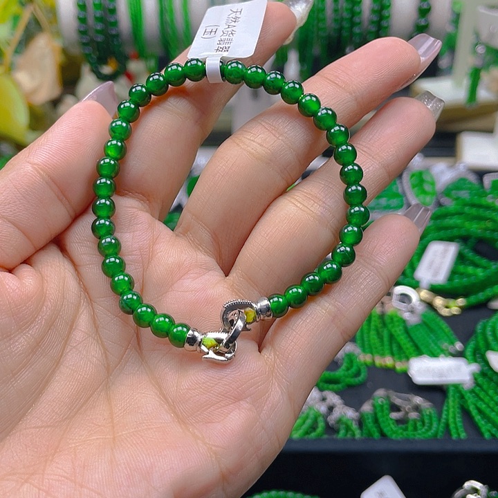 翡翠手链未镶嵌D****大圆珠手链冰辣5