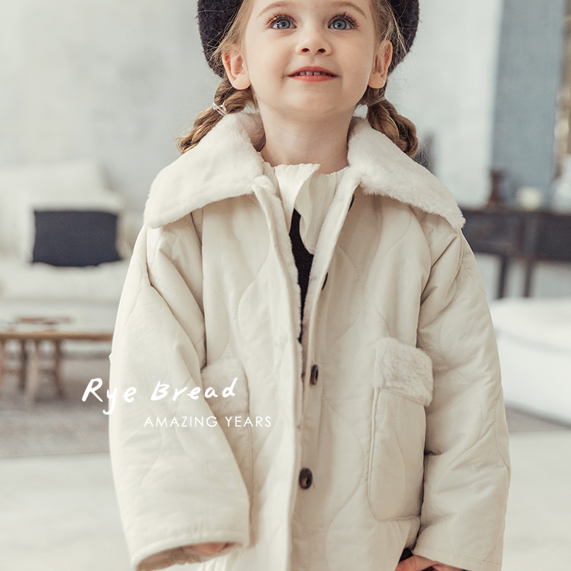 ryebread/黑面包童装 纯色森系可爱宝宝毛毛小翻领女小童棉服4冬