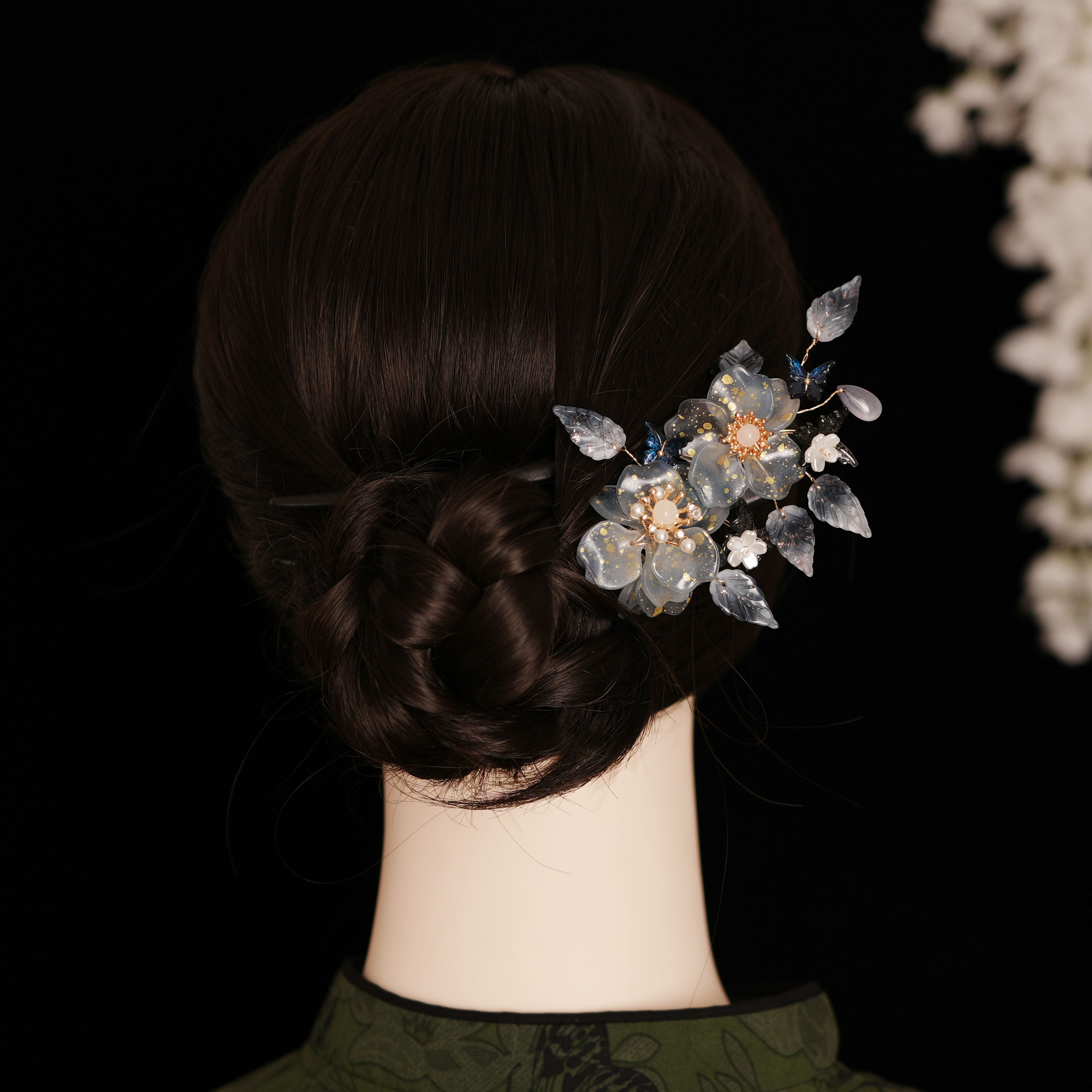 恬奇家a725“烟雨江南”重工木质u型发簪双钗原创设计新中式森系