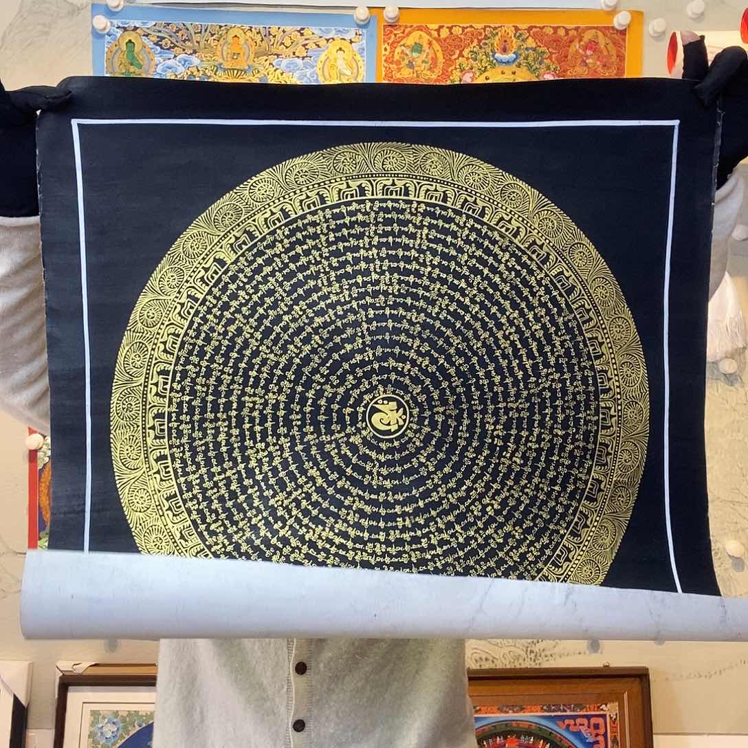 卷轴画纯手绘六字真言唐卡50厘米左右