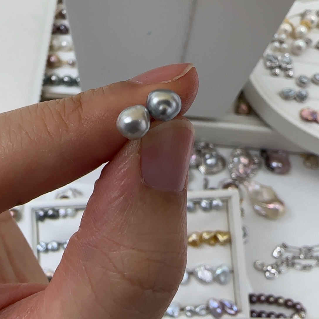 y***a定制海水珍珠银S925镀金镶嵌耳饰